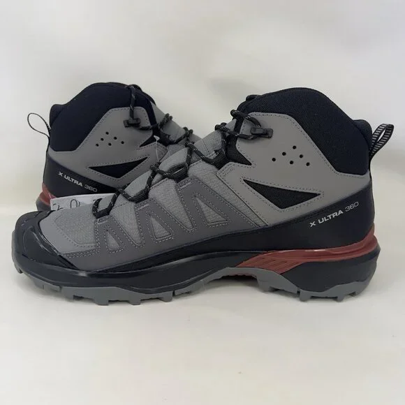 Salomon X Ultra 360 Mid CSWP Hiking Boots Grey Black Maroon Men’s Size 10.5 - Picture 5 of 9